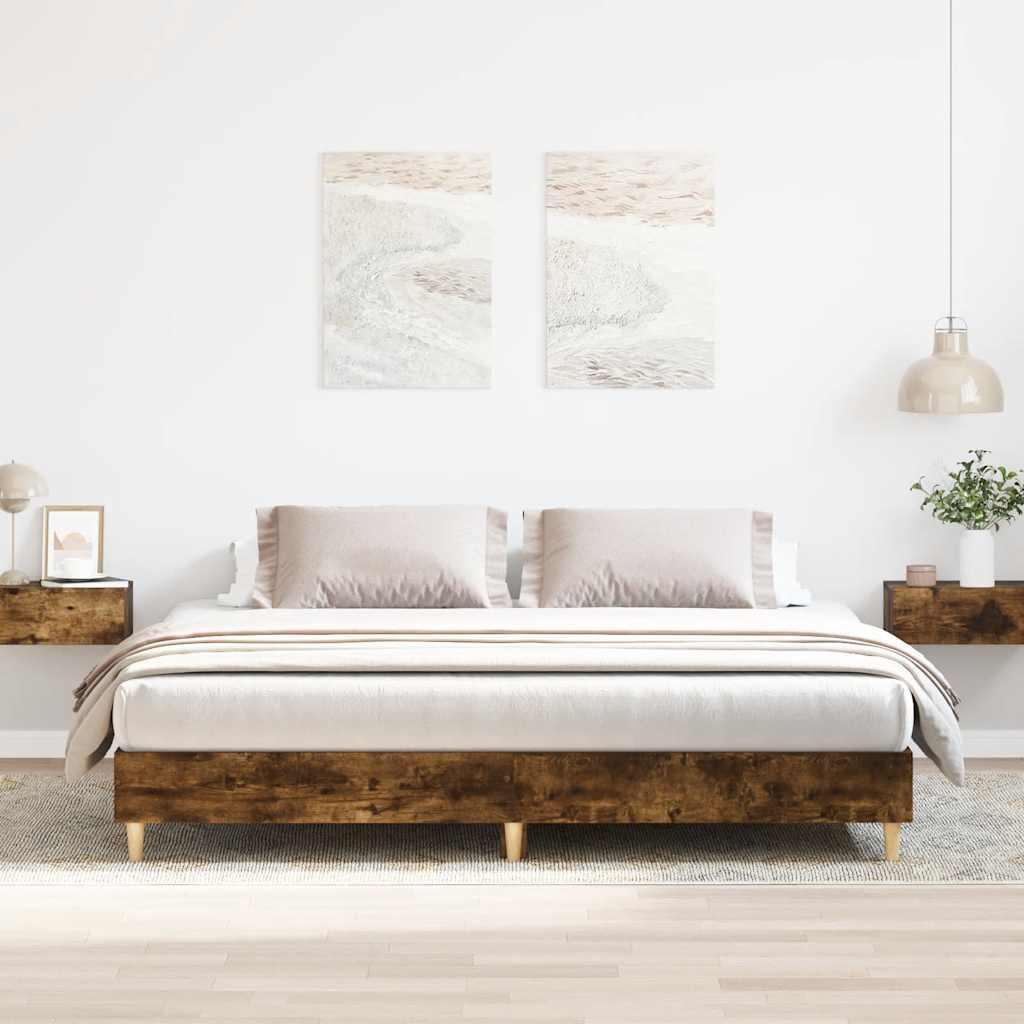 Sengestel uden madras 200x200 cm konstrueret træ røget eg