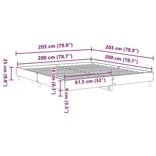 Sengestel uden madras 200x200 cm konstrueret træ røget eg