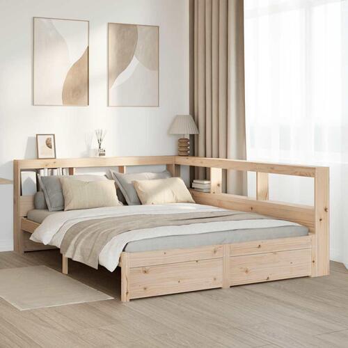 Seng med reol uden madras 150x200 cm massivt fyrretræ