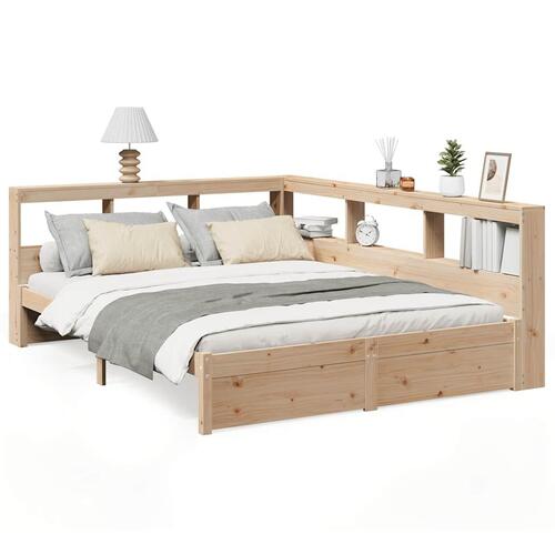 Seng med reol uden madras 150x200 cm massivt fyrretræ