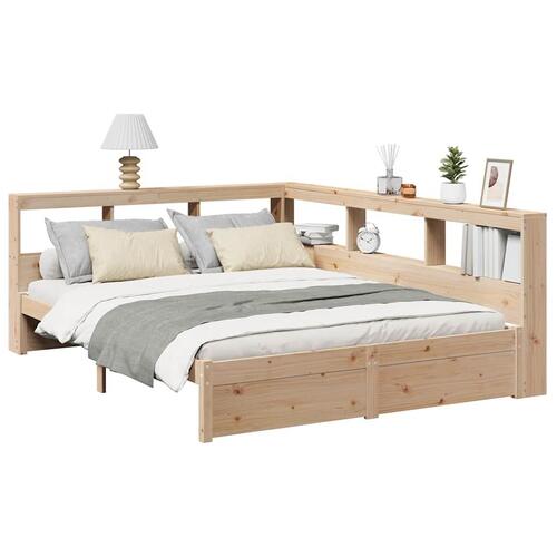 Seng med reol uden madras 150x200 cm massivt fyrretræ
