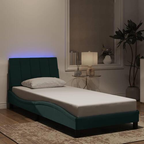 Sengeramme med LED-lys 90x200 cm velour mørkegrøn