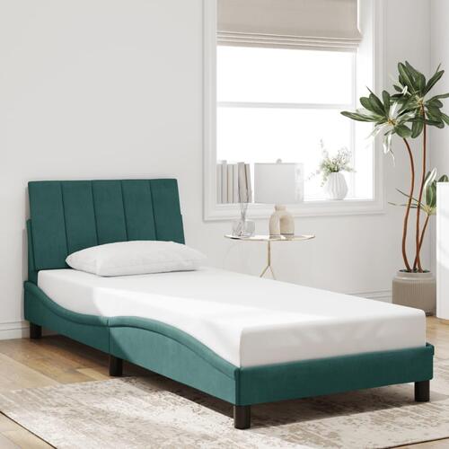 Sengeramme med LED-lys 90x200 cm velour mørkegrøn