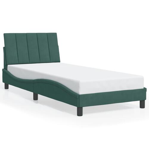 Sengeramme med LED-lys 90x200 cm velour mørkegrøn