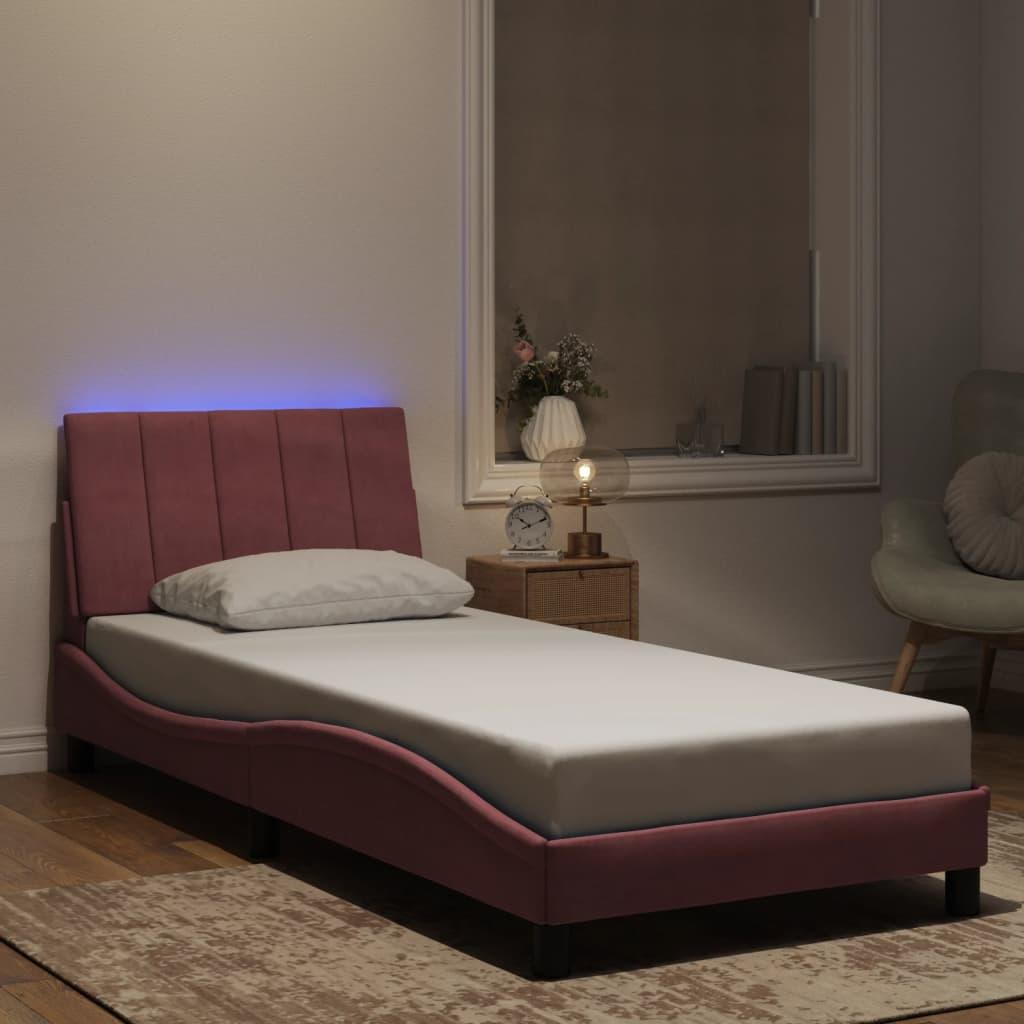 Sengeramme med LED-lys 90x200 cm velour pink
