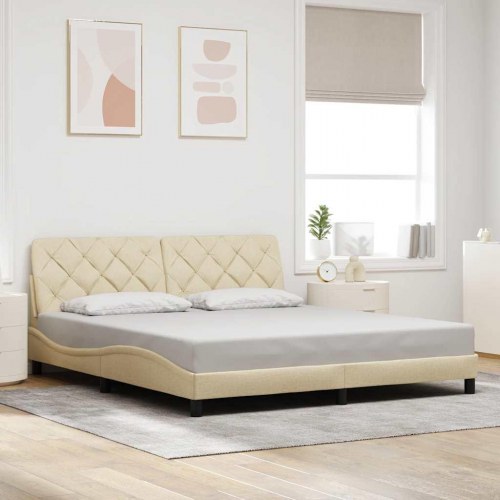 Sengeramme 180x200 cm i creme stof med sengegavl