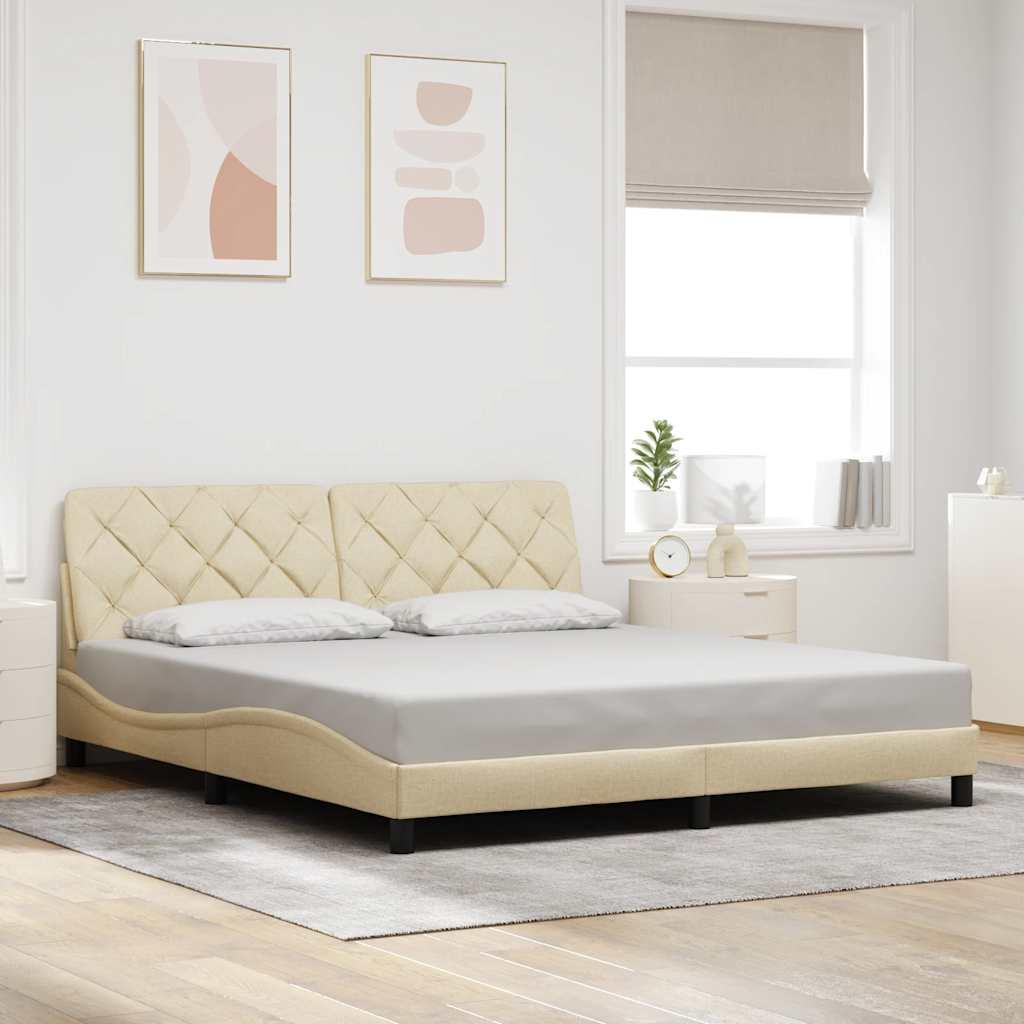 Sengeramme 180x200 cm i creme stof med sengegavl billede