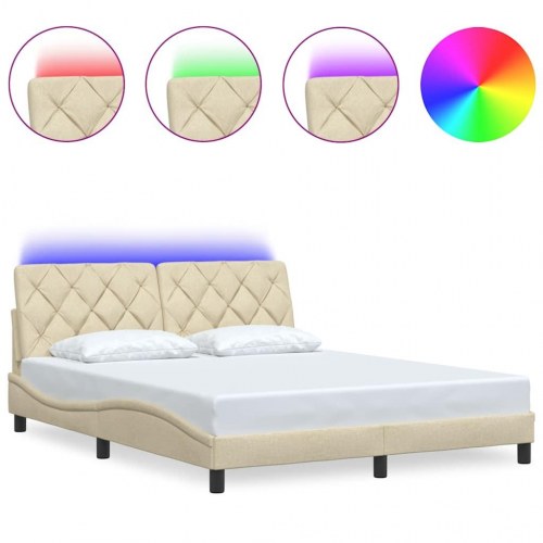 Sengeramme med LED uden madras 160 x 200 cm stof cremefarvet