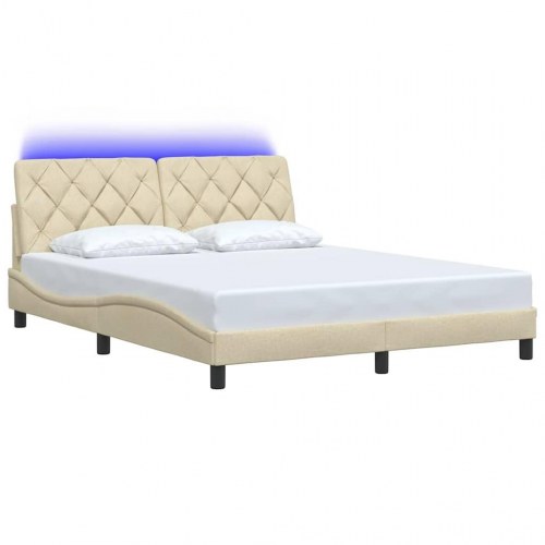 Sengeramme med LED uden madras 160 x 200 cm stof cremefarvet