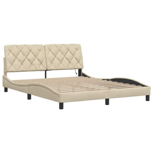 Sengeramme med LED uden madras 160 x 200 cm stof cremefarvet