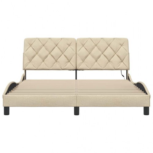 Sengeramme med LED uden madras 160 x 200 cm stof cremefarvet