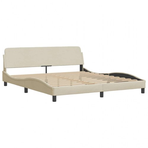 Sengeramme med LED uden madras 160 x 200 cm stof cremefarvet