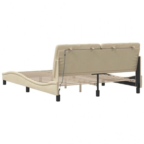 Sengeramme med LED uden madras 160 x 200 cm stof cremefarvet
