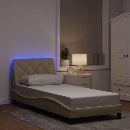 Sengeramme med LED-lys 80×200 cm - stof, cremefarvet