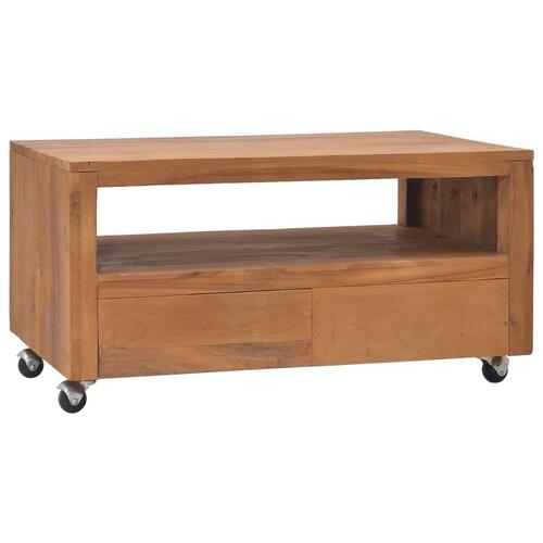 Tv-skab med hjul 80x50x42 cm massivt teaktræ