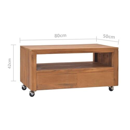 Tv-skab med hjul 80x50x42 cm massivt teaktræ