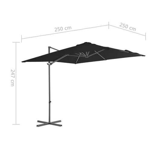 Hængeparasol med stålstang 250x250 cm sort