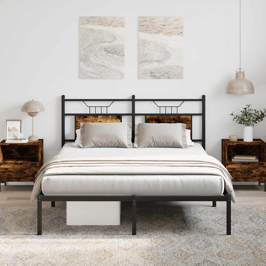 Sengeramme 137 × 190 cm - konstrueret træ i røget eg med stålstel
