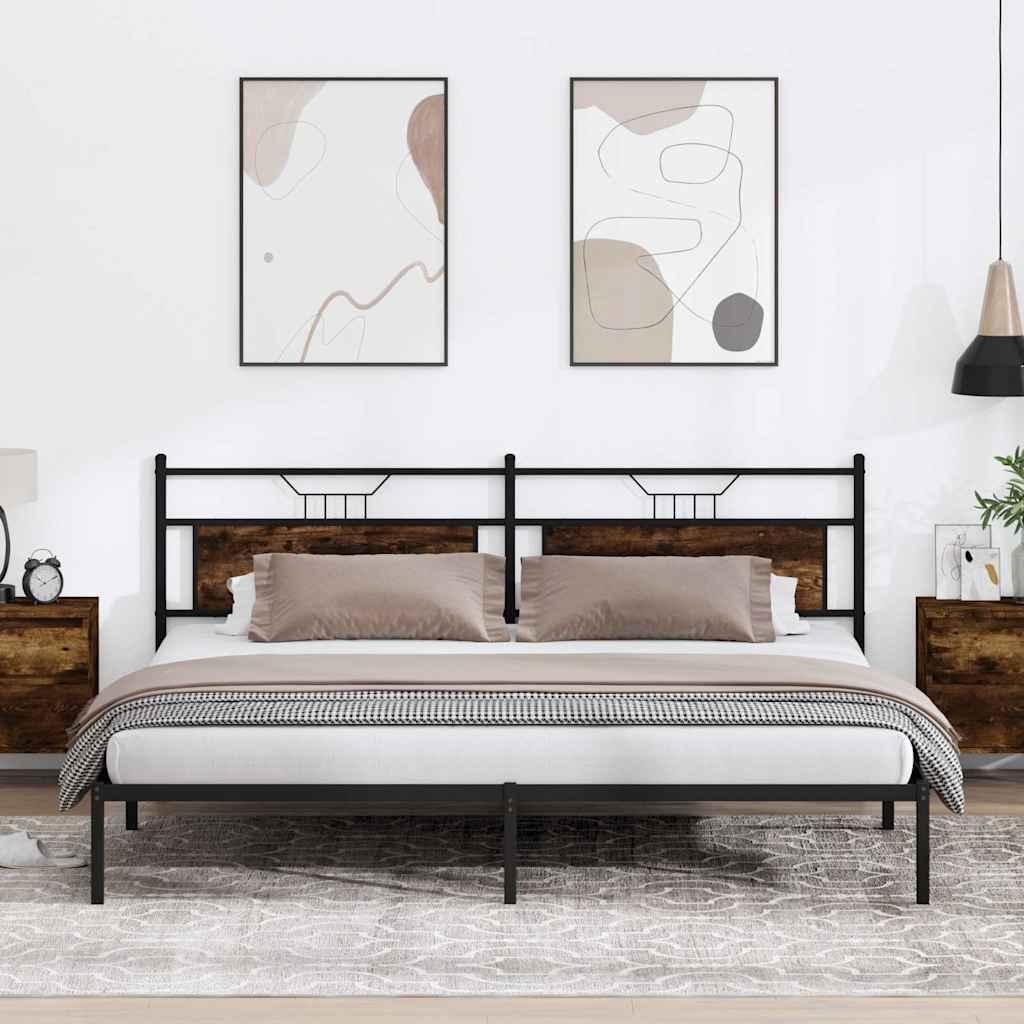 Sengeramme Uden Madras Konstrueret Træ Røget Eg - med hovedgærde / 200 x 200 cm