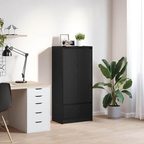 Skab med skuffe 55,5x34x119,5 cm konstrueret træ sort-eg