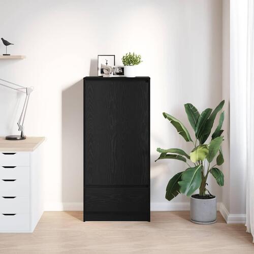 Skab med skuffe 55,5x34x119,5 cm konstrueret træ sort-eg