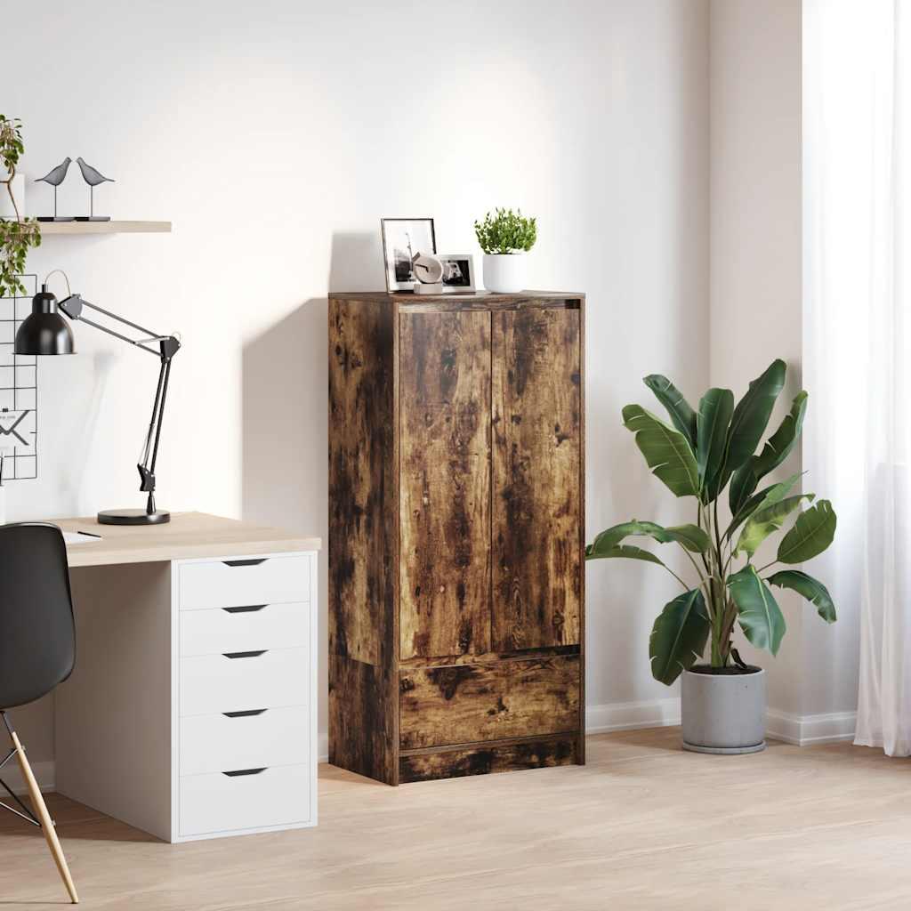 Skab med skuffe 55,5x34x119,5 cm konstrueret træ røget-eg