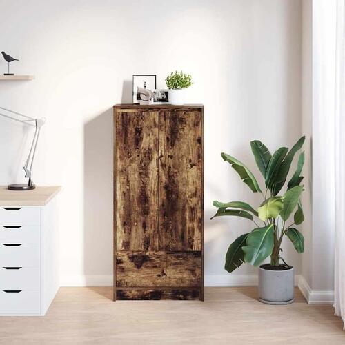 Skab med skuffe 55,5x34x119,5 cm konstrueret træ røget-eg