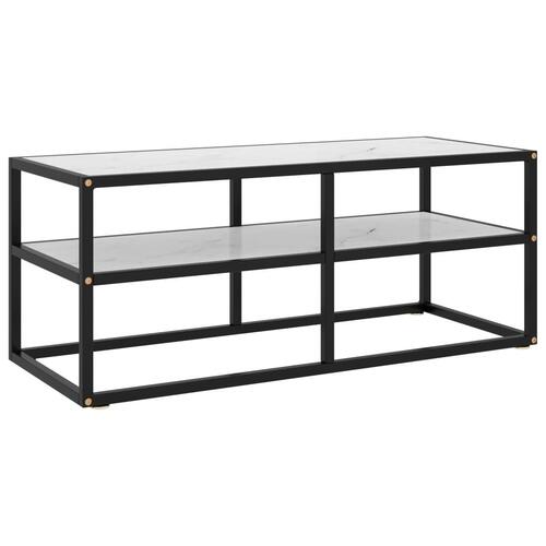 Tv-bord 100x40x40 cm hvidt marmorglas sort