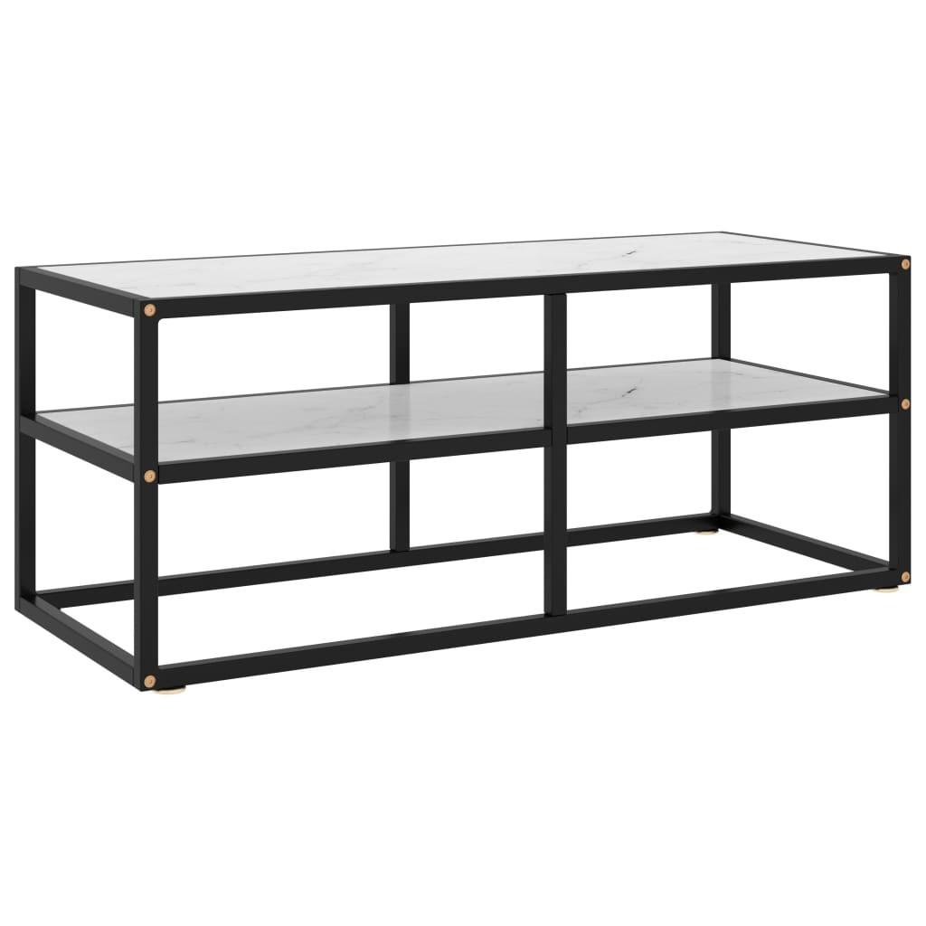 Tv-bord 100x40x40 cm hvidt marmorglas sort
