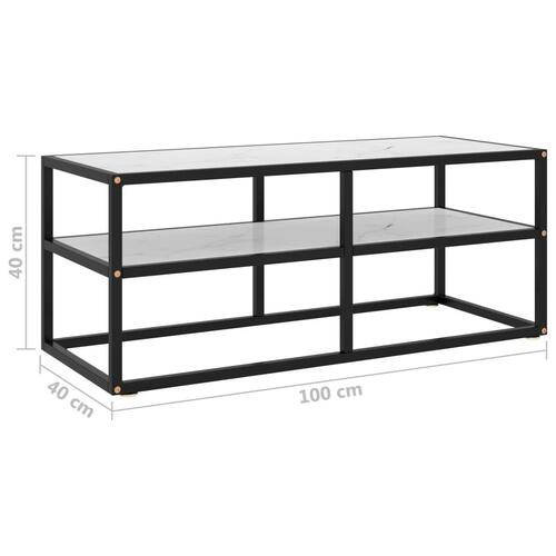 Tv-bord 100x40x40 cm hvidt marmorglas sort