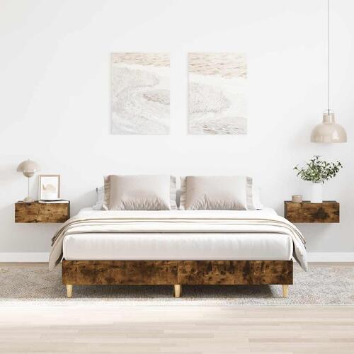 Sengestel uden madras 150x200 cm konstrueret træ røget eg