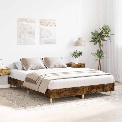 Sengestel uden madras 150x200 cm konstrueret træ røget eg