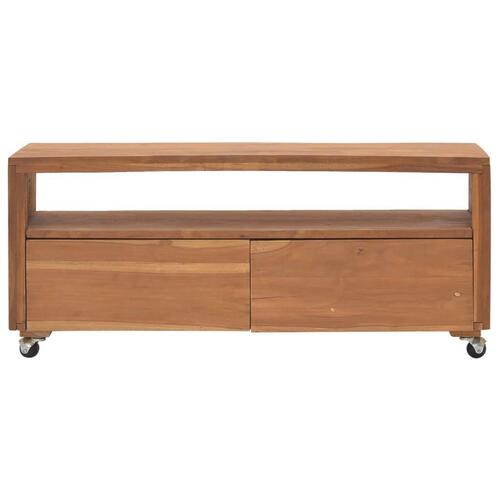 Tv-skab med hjul 110x30x40 cm massivt teaktræ