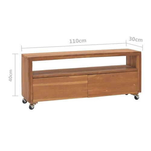 Tv-skab med hjul 110x30x40 cm massivt teaktræ