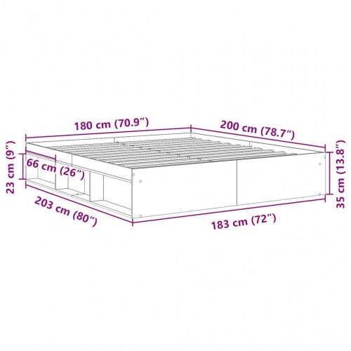 Sengestel 180x200 cm med opbevaring i konstrueret træ - kunsteg