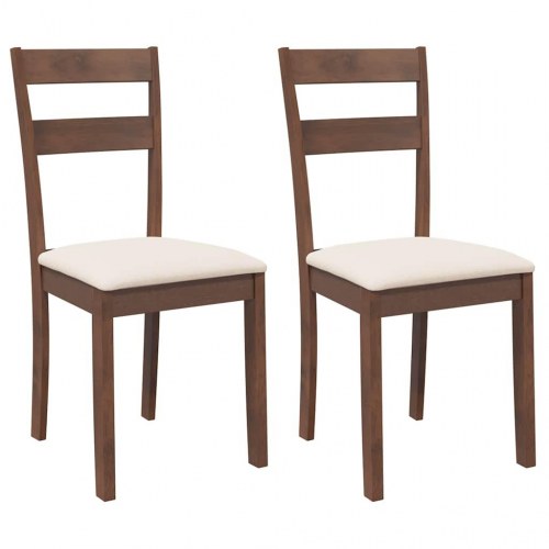 Spisebordsstole med hynder - 2 stk. i massivt gummitræ, brun/creme