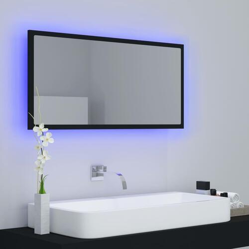 Badeværelsesspejl med LED-lys 90x8,5x37 cm akryl sort