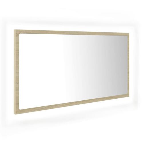 Badeværelsesspejl med LED-lys 90x8,5x37 cm akryl sonoma-eg