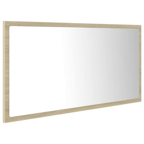 Badeværelsesspejl med LED-lys 90x8,5x37 cm akryl sonoma-eg
