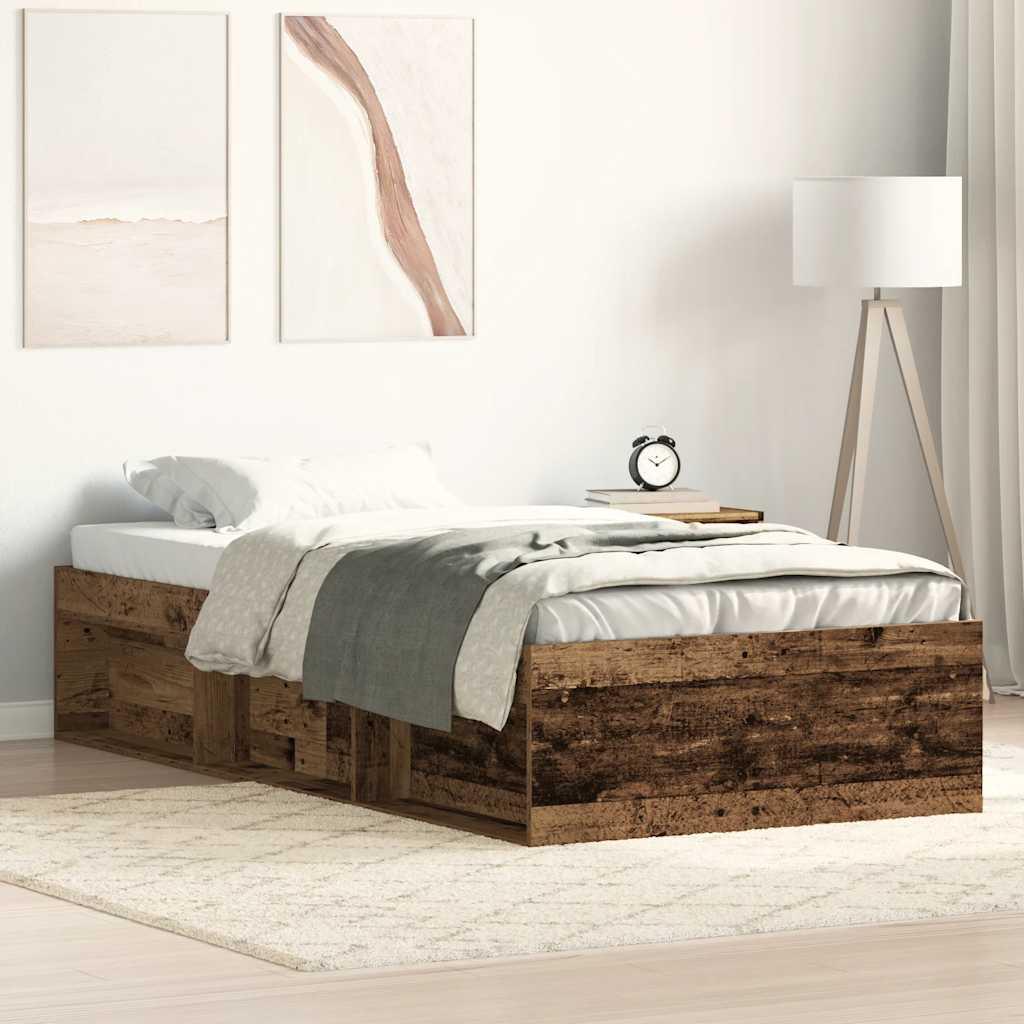Sengeramme uden madras 90x200cm konstrueret træ antikt træ