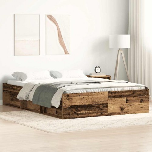 Sengestel uden madras 140 x 190 cm - konstrueret træ, antikt træ