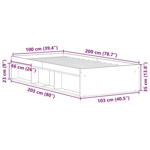 Sengeramme 100x200 cm i konstrueret træ - antikt træ