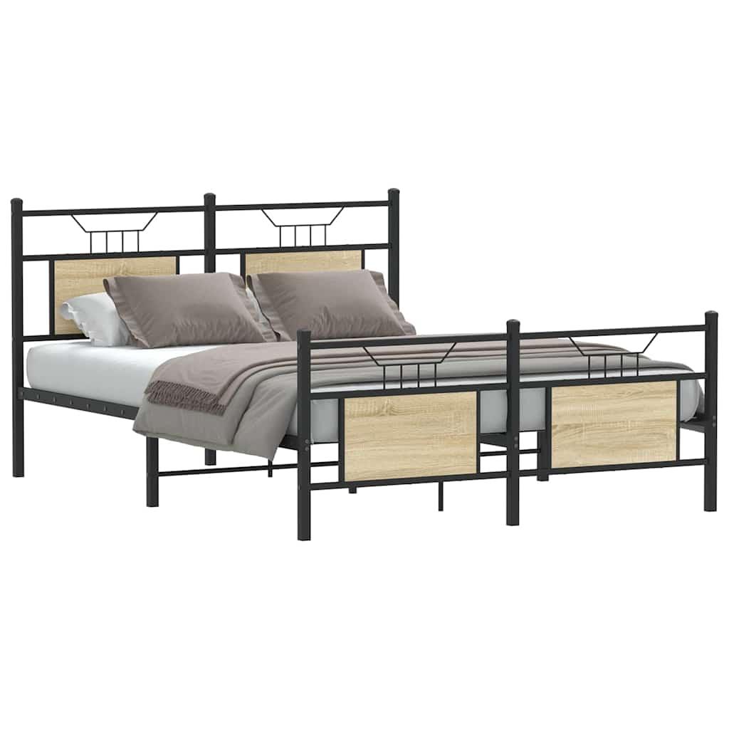 Sengeramme 137×190 cm - konstrueret træ i sonoma-eg, med stålstel billede