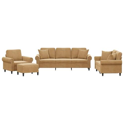 Sofasæt 4 dele med puder velour brun