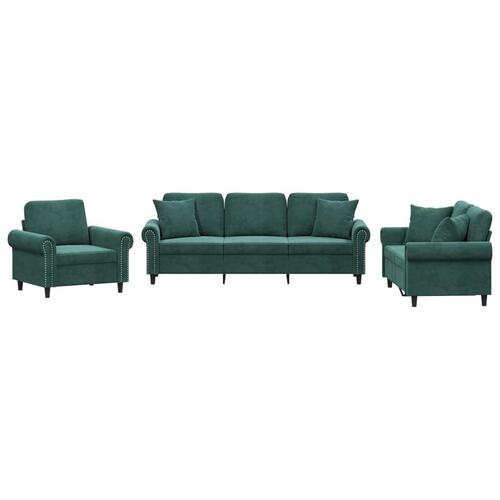 3 personers sofa med puder velour mørkegrøn