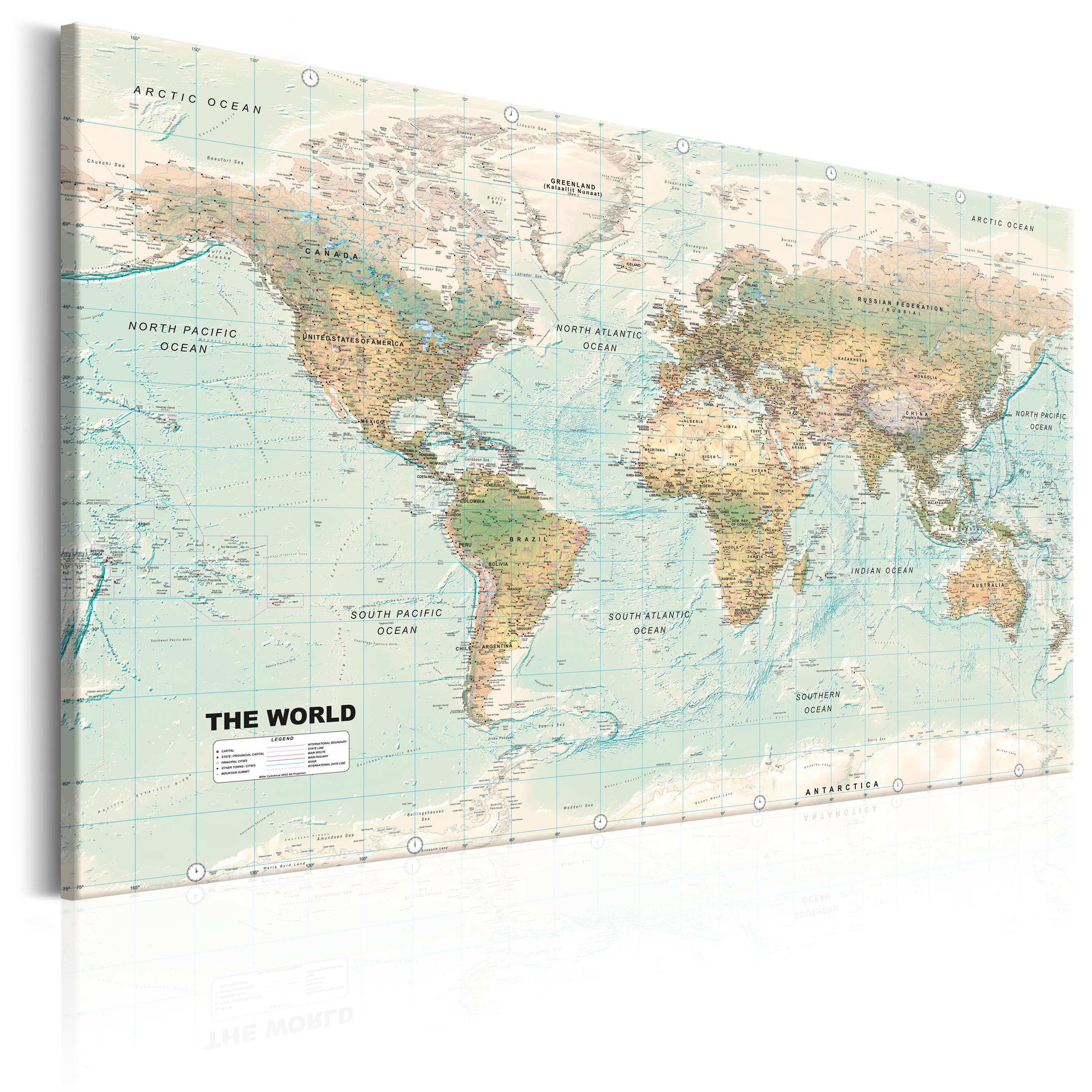 Billede - World Map: Beautiful World - 90 x 60 cm - Standard billede