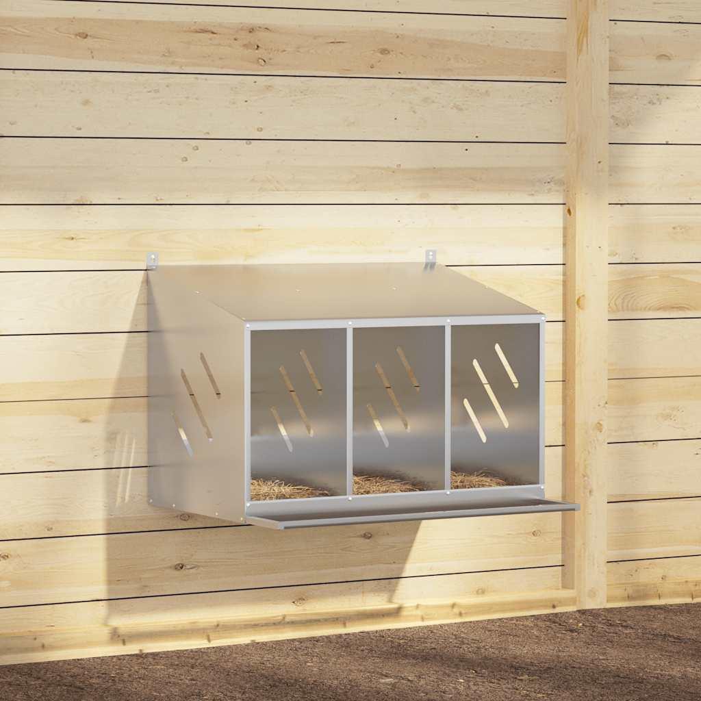 Redekasse til høns med 3 rum galvaniseret sølvmetal