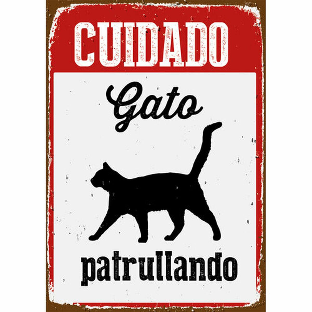 Plade Magnet & Steel ["Cuidado Gato Patrullando"] 14,8 x 21 cm