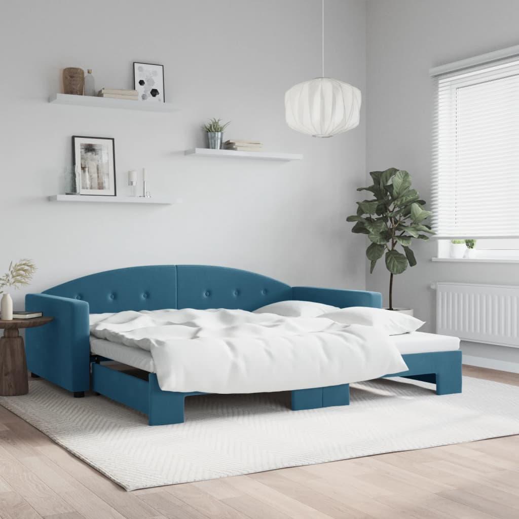 Daybed med udtræk 100x200 cm velour blå billede