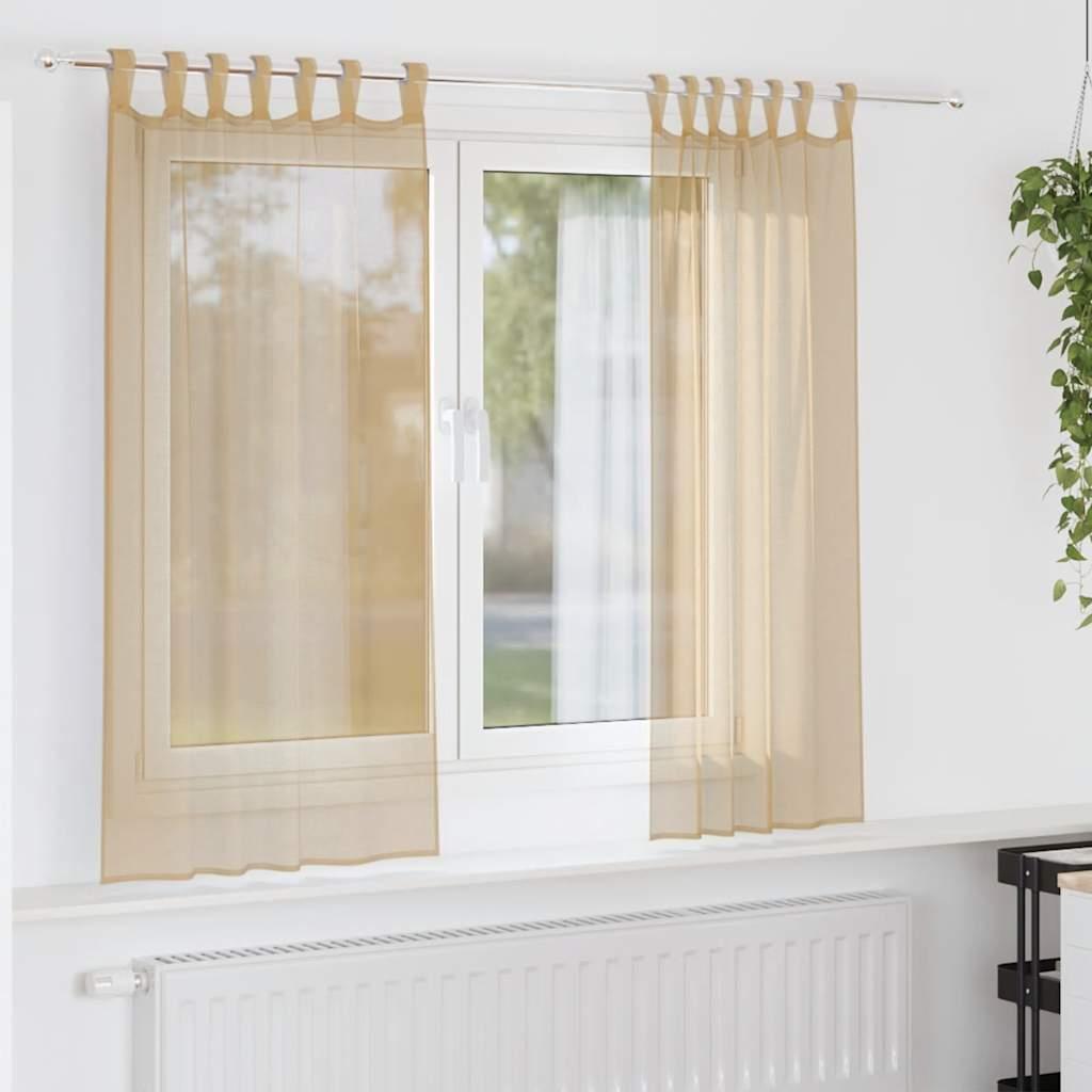 Voile-gardiner med stanglommer, 2 stk - sandfarvet, 140 × 175 cm billede